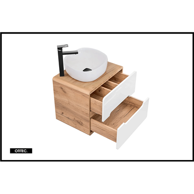 Meuble sous vasque de 60 cm - Blanc - 2 tiroirs - PASTI