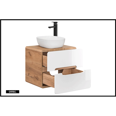 Meuble sous vasque de 60 cm - Blanc - 2 tiroirs - PASTI