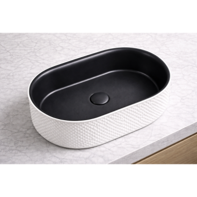 Vasque à poser ovale capsule - 50 x 34 cm - Noir mat blanc piqué - SASSO