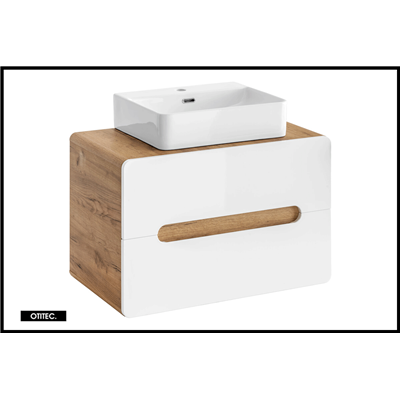 Meuble sous vasque de 80 cm - Blanc - 2 tiroirs - PASTI