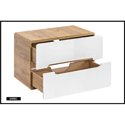 Meuble sous vasque de 80 cm - Blanc - 2 tiroirs - PASTI