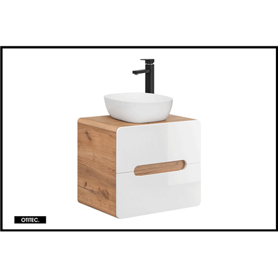 Meuble sous vasque de 80 cm - Blanc - 2 tiroirs - PASTI