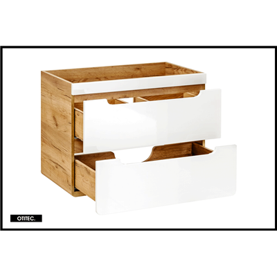 Meuble sous vasque de 80 cm - Blanc - 2 tiroirs - PASTI