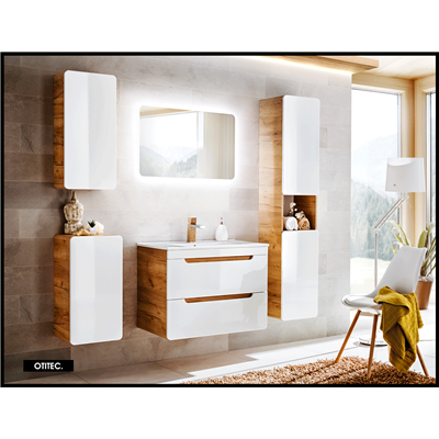 Meuble sous vasque de 80 cm - Blanc - 2 tiroirs - PASTI