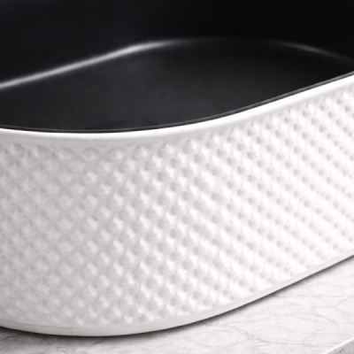 Vasque à poser ovale capsule - 50 x 34 cm - Noir mat blanc piqué - SASSO