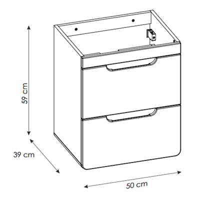 Meuble sous vasque de 50 cm - Blanc - 2 tiroirs - PASTI