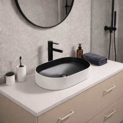 Vasque à poser ovale capsule -50 x 37 cm -Noir et blanc mat -MISSA