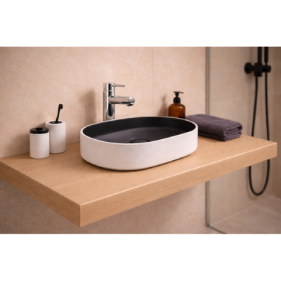 Vasque à poser ovale capsule - 50 x 37 cm - Noir et blanc mat - MISSA