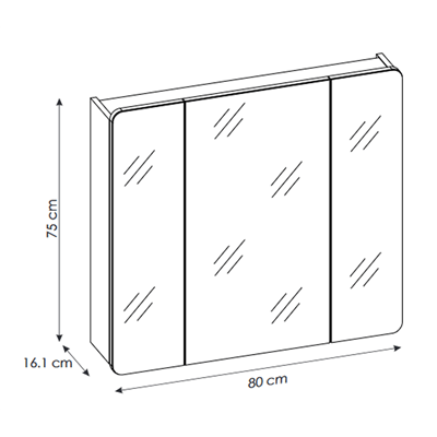 Armoire miroir de salle de bain - 80 cm - 3 portes - PASTI