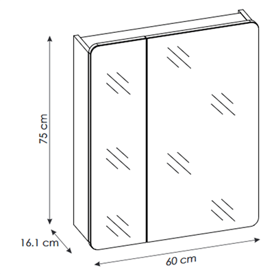 Armoire miroir de salle de bain - 60 cm - 2 portes - PASTI