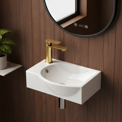 Lave-mains mural gauche -40,5 x 28 cm -Blanc -ELIN