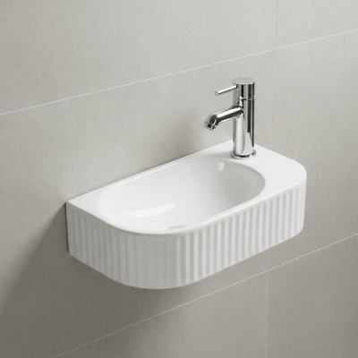 Lave-mains mural gauche -40 x 21,5 cm -Blanc rainuré -NOVA