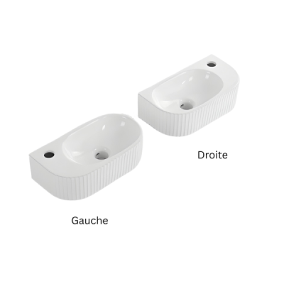 Lave-mains mural gauche -40 x 21,5 cm -Blanc rainuré -NOVA