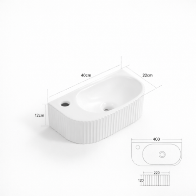 Lave-mains mural gauche -40 x 21,5 cm -Blanc rainuré -NOVA