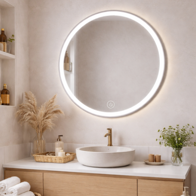 Miroir LED rond - 60 x 60 cm - Éclairage LED en façade - LUMIA