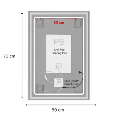 Miroir LED rectangulaire - 50 x 70 cm - Éclairage LED en façade - NÉRIA