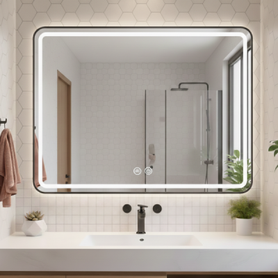 Miroir LED rectangulaire - 80 x 60 cm - Double éclairage LED façade et arrière - VALORIA