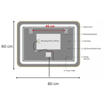 Miroir LED rectangulaire - 80 x 60 cm - Double éclairage LED façade et arrière - VALORIA