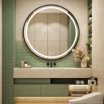 Miroir LED rond - 60 x 60 cm - Double éclairage LED façade et arrière - CÉLINA