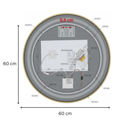 Miroir LED rond - 60 x 60 cm - Double éclairage LED façade et arrière - CÉLINA