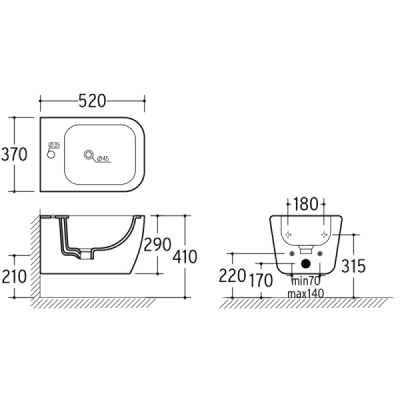Bidet suspendu - 52 x 37 x 29 cm - Blanc - CLEO