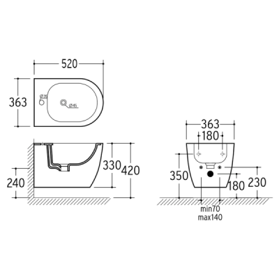 Bidet suspendu - 52 x 36,3 x 33 cm - Blanc -VELA
