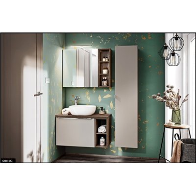 Armoire murale de salle de bain - 60 cm - avec Miroir - 2 portes - BOLD TAUPE