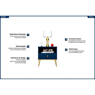 Table de Chevet - H.54 x L.50 x P.34 cm - MARIN