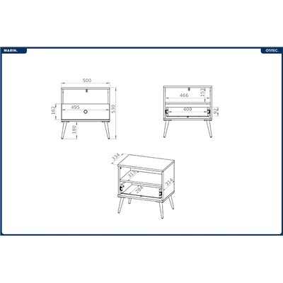 Table de Chevet - H.54 x L.50 x P.34 cm - MARIN