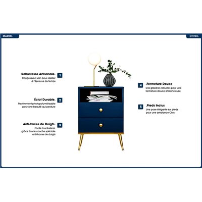 Table de Chevet - H.70 x L.50 x P.34 cm - MARIN