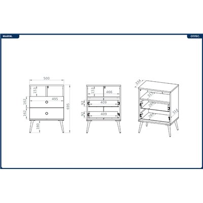 Table de Chevet - H.70 x L.50 x P.34 cm - MARIN