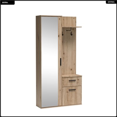 Meuble d’entrée complet - avec penderie, étagères chaussures et miroir - LUXA - Bois Clair