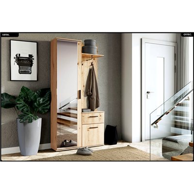 Meuble d’entrée complet - avec penderie, étagères chaussures et miroir - LUXA - Bois Clair