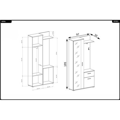 Meuble d’entrée complet - avec penderie, étagères chaussures et miroir - LUXA - Bois Clair