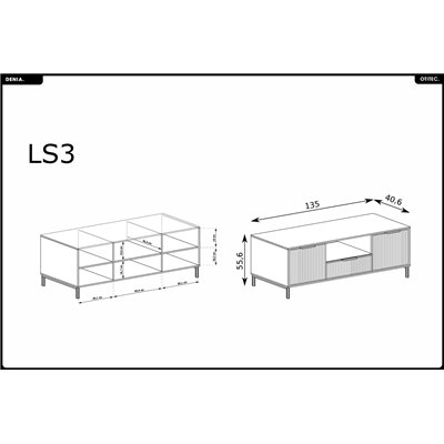 Meuble TV - L.135 x H.56 x P.40 cm - Indigo - DENIA
