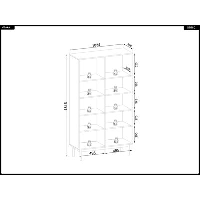 Bibliothèque ouverte – L.104 x H.185 x P.39 cm – OSAKA