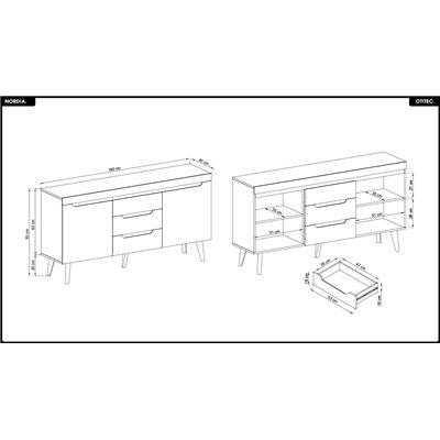 Commode - L.160 x H.83 x P.40 cm - NORDIA