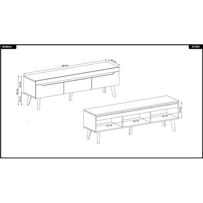 Meuble TV - L.160 x H.50 x P.40 cm - NORDIA