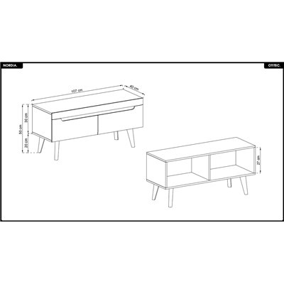 Meuble TV - L.107 x H.50 x P.40 cm - NORDIA