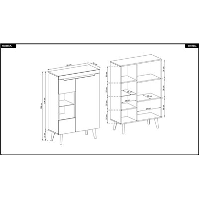 Commode vitrine - L.90 x H.134 x P.40 cm - NORDIA