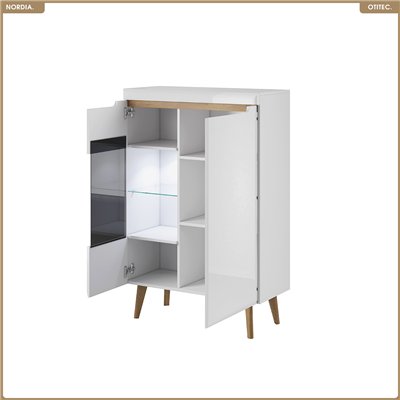 Commode vitrine - L.90 x H.134 x P.40 cm - NORDIA