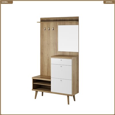 Meuble d’entrée complet - L.110 x H.200 x P.34 cm - FJORA