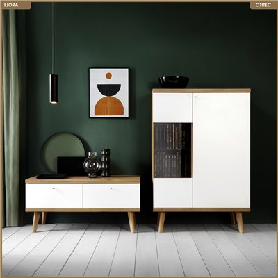 Commode vitrine - L.90 x H.134 x P.40 cm - FJORA