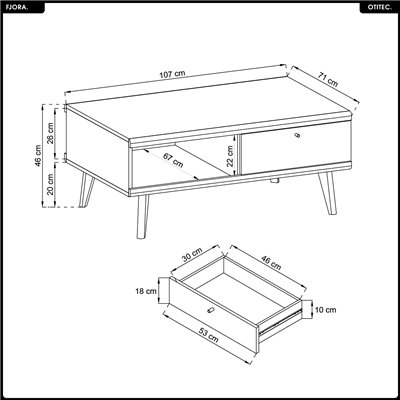 Table basse - L.107 x H.46 x P.67 cm - FJORA