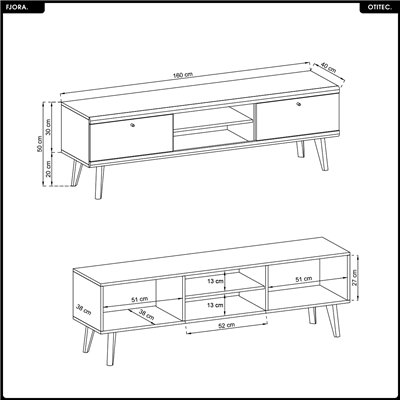 Meuble TV - L.160 x H.50 x P.40 cm - FJORA
