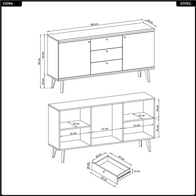 Commode - L.160 x H.83 x P.40 cm - FJORA