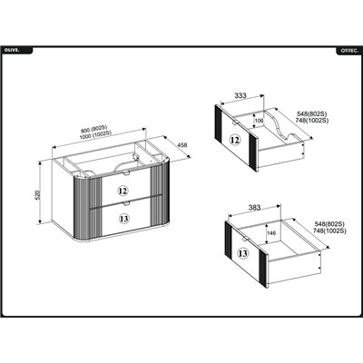 Meuble sous vasque - H.52 x L.100 x P.45 - OLIVE - Chêne