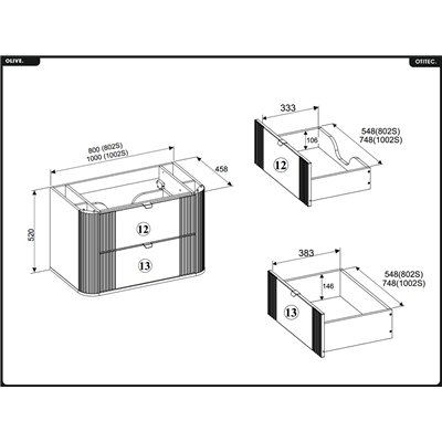 Meuble sous vasque - H.52 x L.80 x P.45 - OLIVE - Chêne