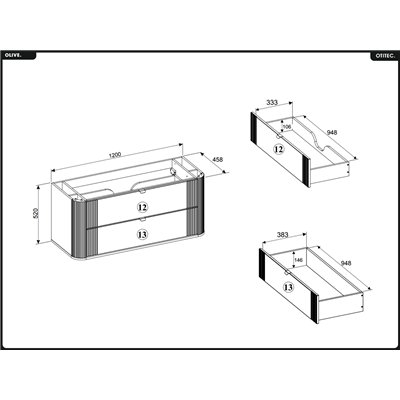 Meuble sous vasque - H.52 x L.120 x P.45 - OLIVE - Chêne