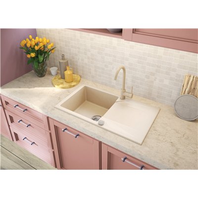 Évier en granit 1 cuve avec égouttoir compact - 59 x 44 x 19 - EVORA